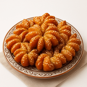 Honey Flower Pastries Recipe – Golden Moroccan Pastries Coated with Sesame Seeds