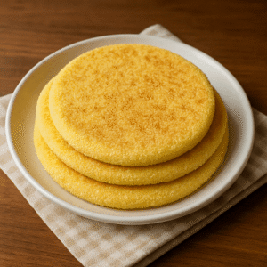 Rustic skillet morning bites stacked on a ceramic plate with a drizzle of honey.