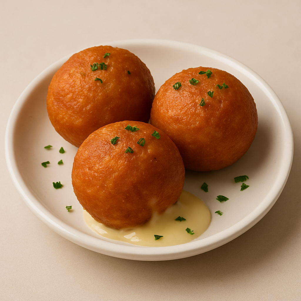 Fried balls with sauce: Crunchy Exterior, Melty Interior 3 909 2