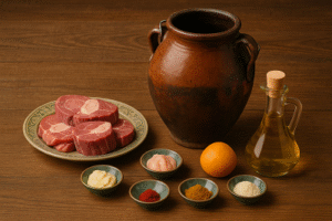 Slow-cooked lamb Tanjia in a traditional Moroccan clay pot, served hot with bread