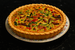 Classic Lorraine quiche with golden crust and creamy filling fresh from the oven