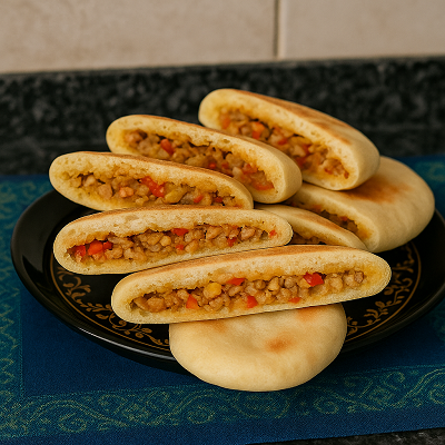 Semolina bread filled with chicken featured on the homepage in a vibrant setting