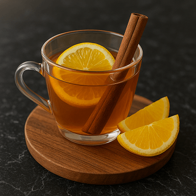 orange slices in cinnamon syrup shining under natural light, inviting viewers to explore the full recipe