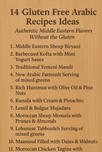 Gluten free Arabic recipes ideas with colorful traditional dishes beautifully plated.