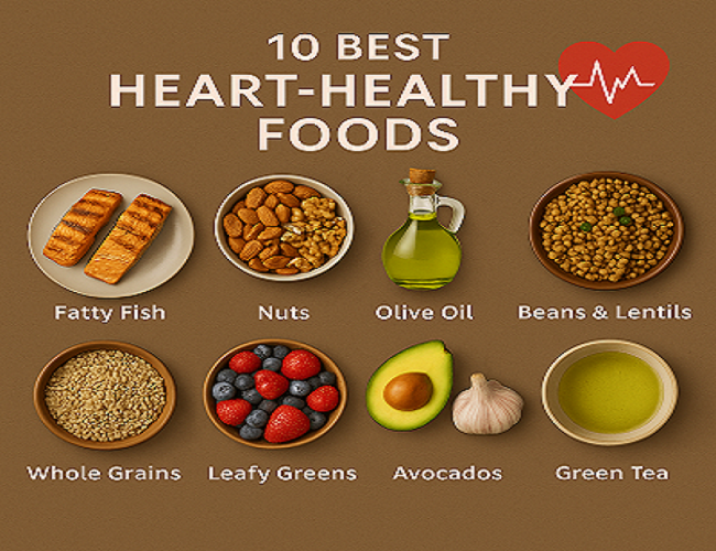 Heart disease prevention food guide graphic symbolizing wellness and nutrition, with a clean design perfect for a homepage banner.