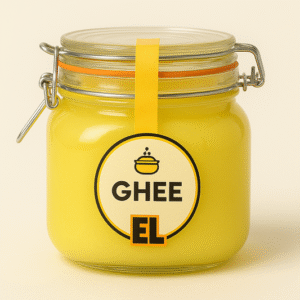 Premium 500 ml jar of traditional Moroccan clarified butter with rich golden color