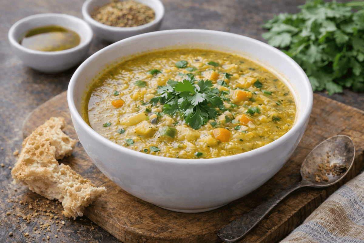 : Moroccan vegetable soup with herbs and olive oil