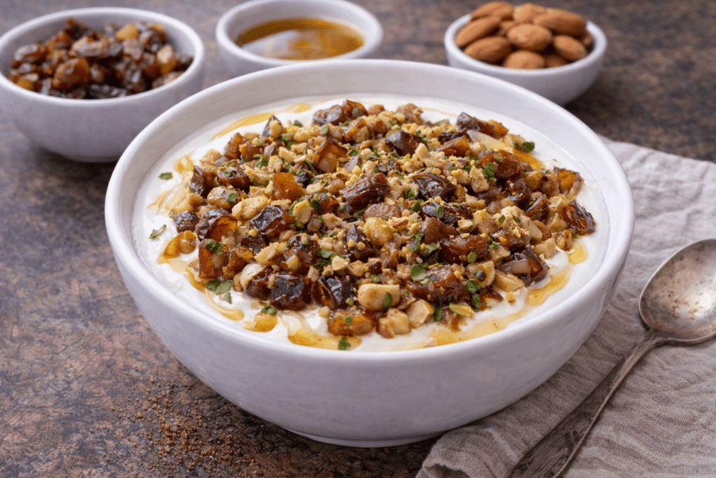 Moroccan yogurt with dates nuts and honey