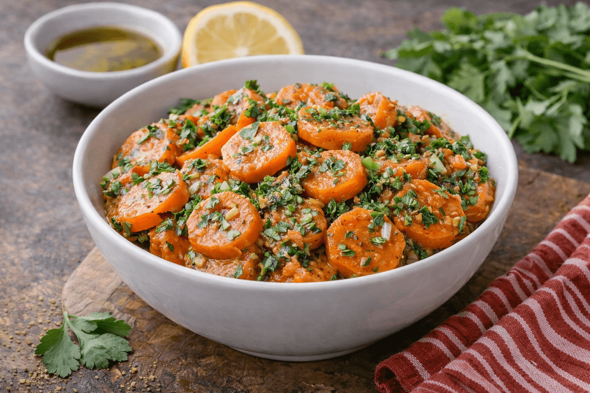 Moroccan carrot salad with charmoula dressing and herbs